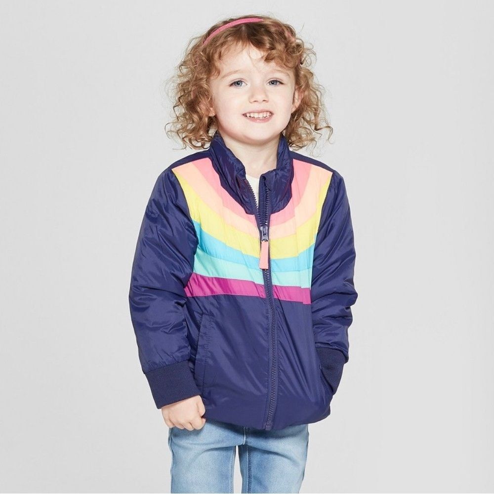 Cat & Jack Girl Toddler Stripes Rainbow Fleece Jacket Coat Sz 2T